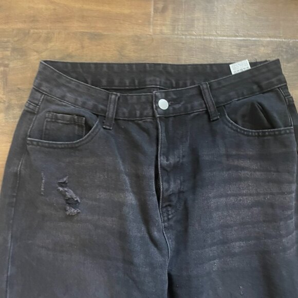 SHEIN Black Distressed Relaxed Boyfriend Jeans Women’s Size L - Picture 2 of 8